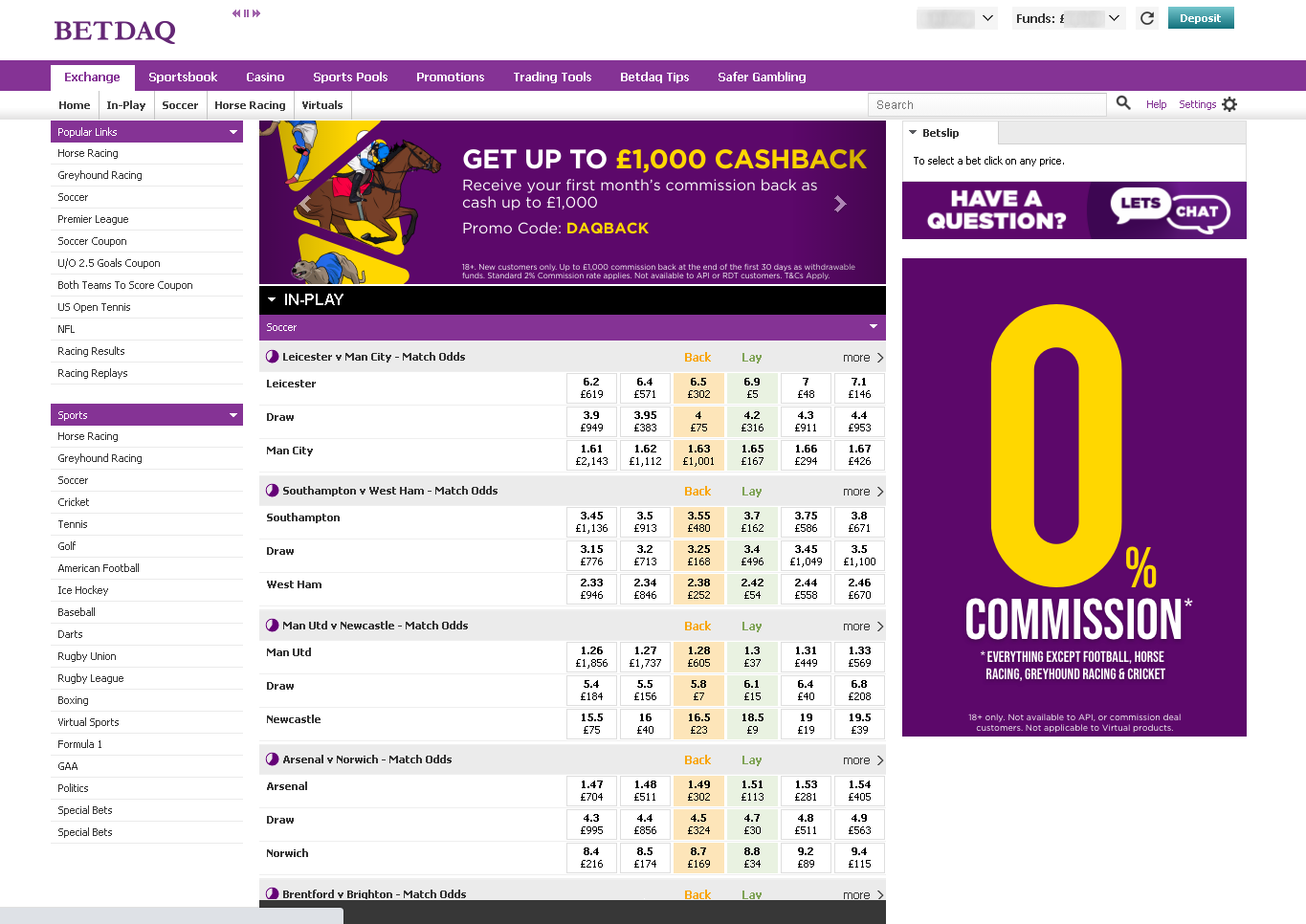 BETDAQ – Homepage – windrawwin, live score betting, quick access.